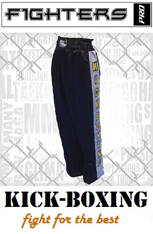 FIGHT-FIT - Pantalon de Kick-boxing / Satiné / Noir / Large