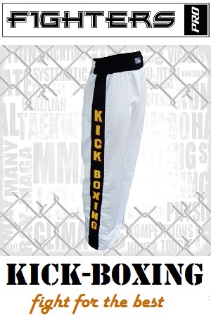 FIGHT-FIT - Kick-Boxing Hosen / Satin / Weiss / Large