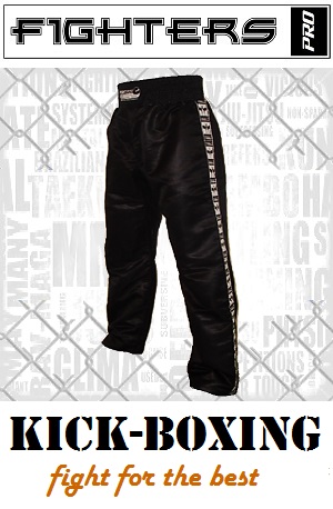 FIGHT-FIT - Pantalones de Kickboxing / Satín / Negro / XS