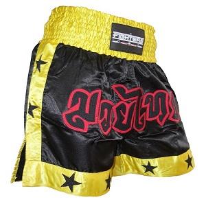 FIGHTERS - Shorts de Muay Thai / Noir-Jaune / Large