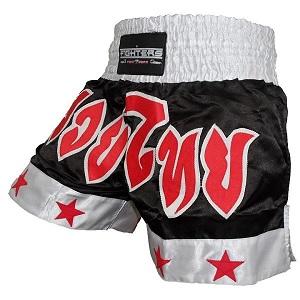 FIGHTERS - Shorts de Muay Thai / Noir-Blanc / Medium