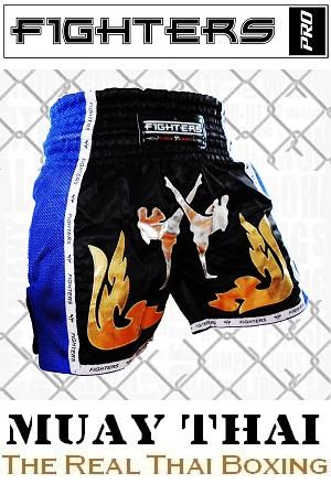 FIGHTERS - Pantalones Muay Thai / Elite Fighters / Negro-Azul / Large