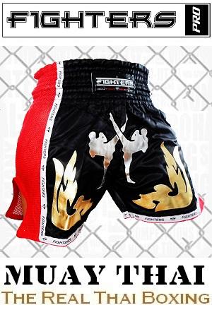 FIGHTERS - Pantaloncini Muay Thai / Elite Fighters / Nero-Rosso / Medium