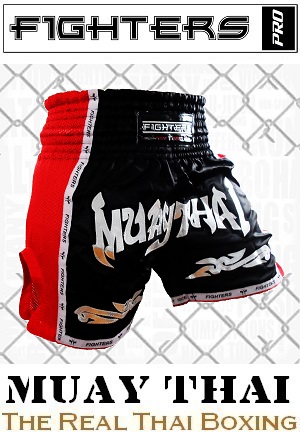 FIGHTERS - Pantaloncini Muay Thai / Elite Muay Thai / Nero-Rosso / Large