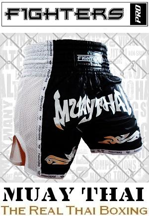 FIGHTERS - Thai Boxing Shorts / Elite Muay Thai / Black-White / XXL