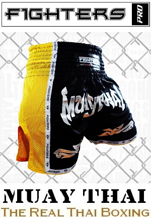 FIGHTERS - Thai Boxing Shorts / Elite Muay Thai / Black-Yellow / XS